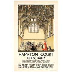 Cartel de transporte original vintage de Londres Palacio de Hampton Court Rey Enrique VIII