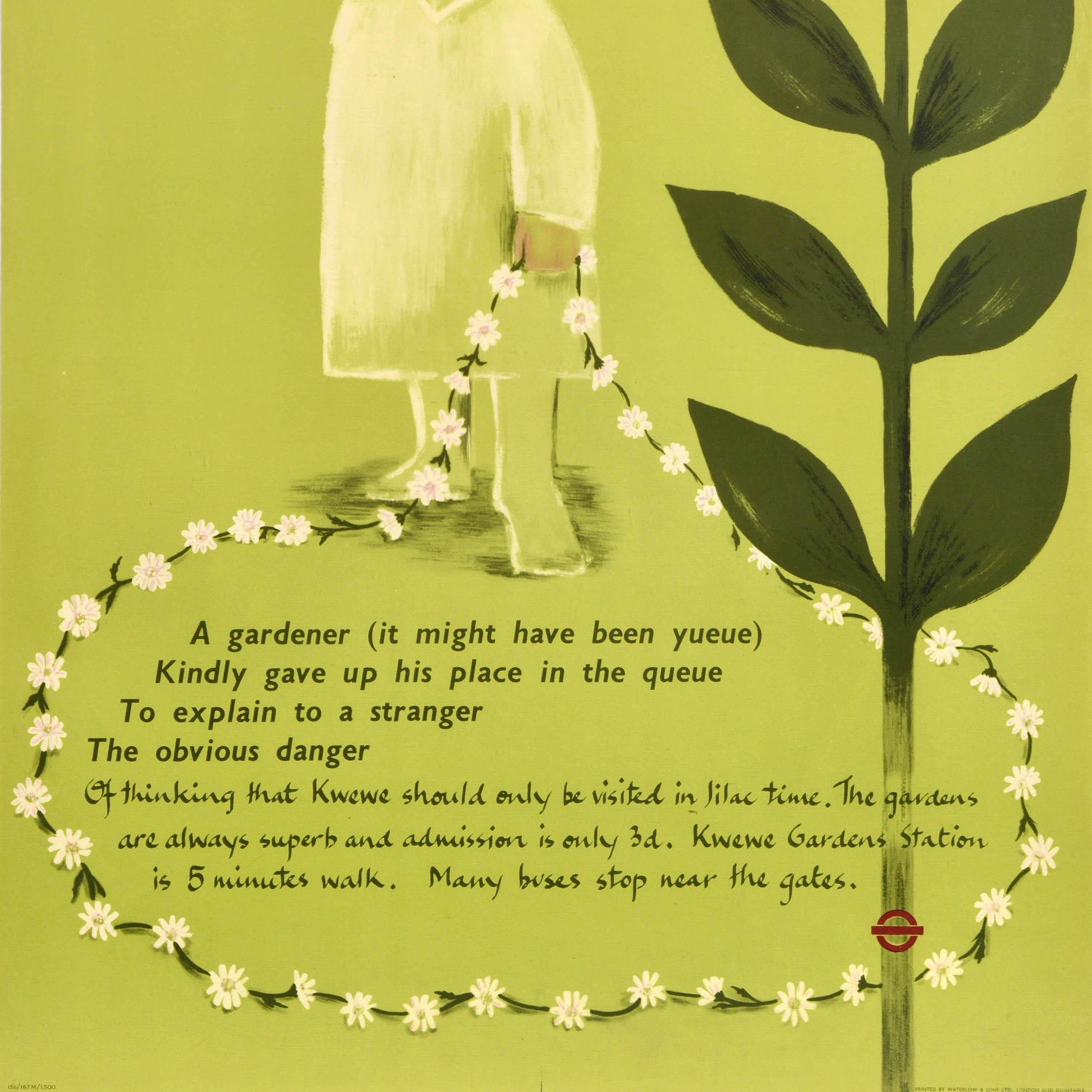 Britannico Poster originale d'epoca dei trasporti di Londra Kew Gardens Edwin Tatum Flowers in vendita