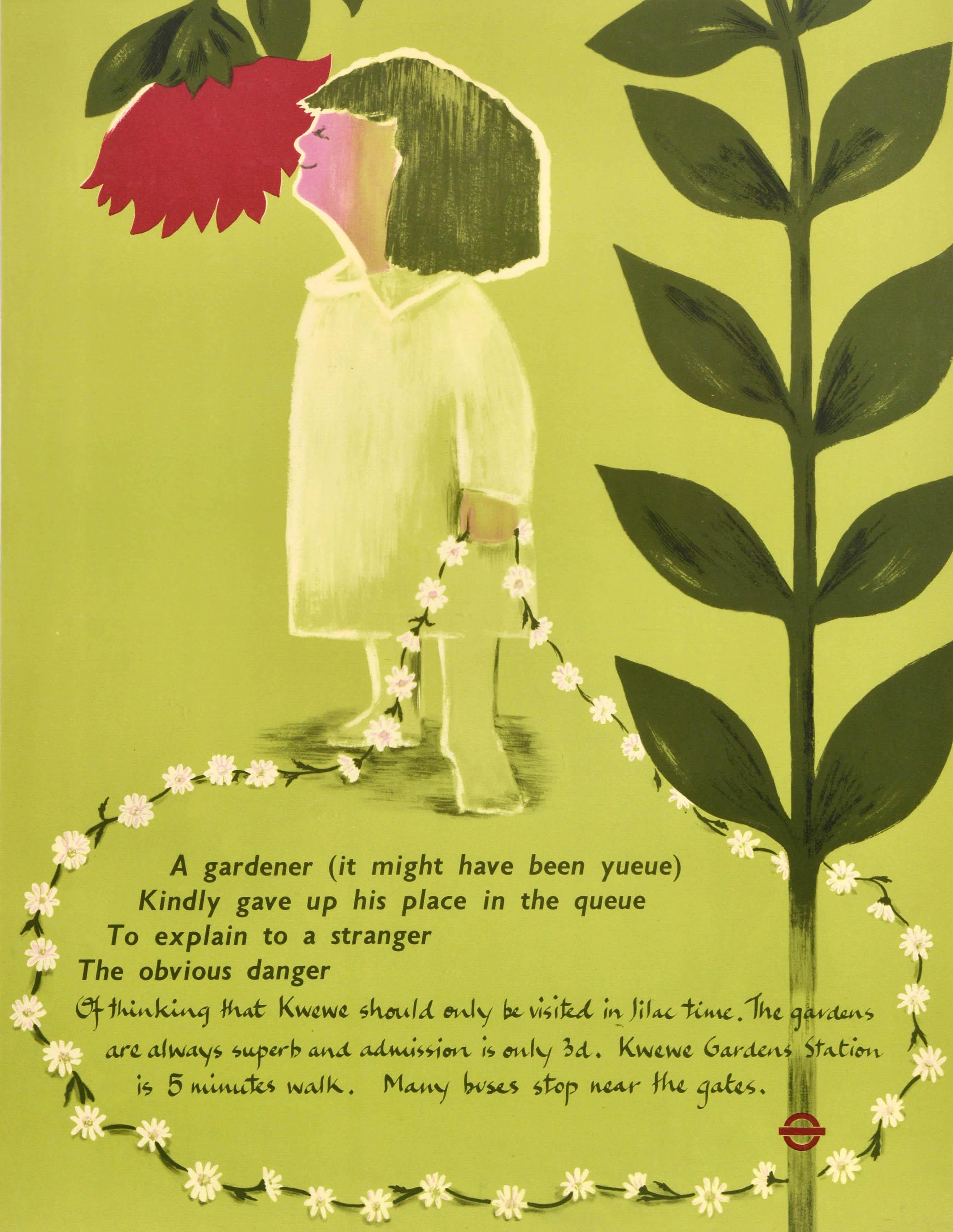 Metà XX secolo Poster originale d'epoca dei trasporti di Londra Kew Gardens Edwin Tatum Flowers in vendita