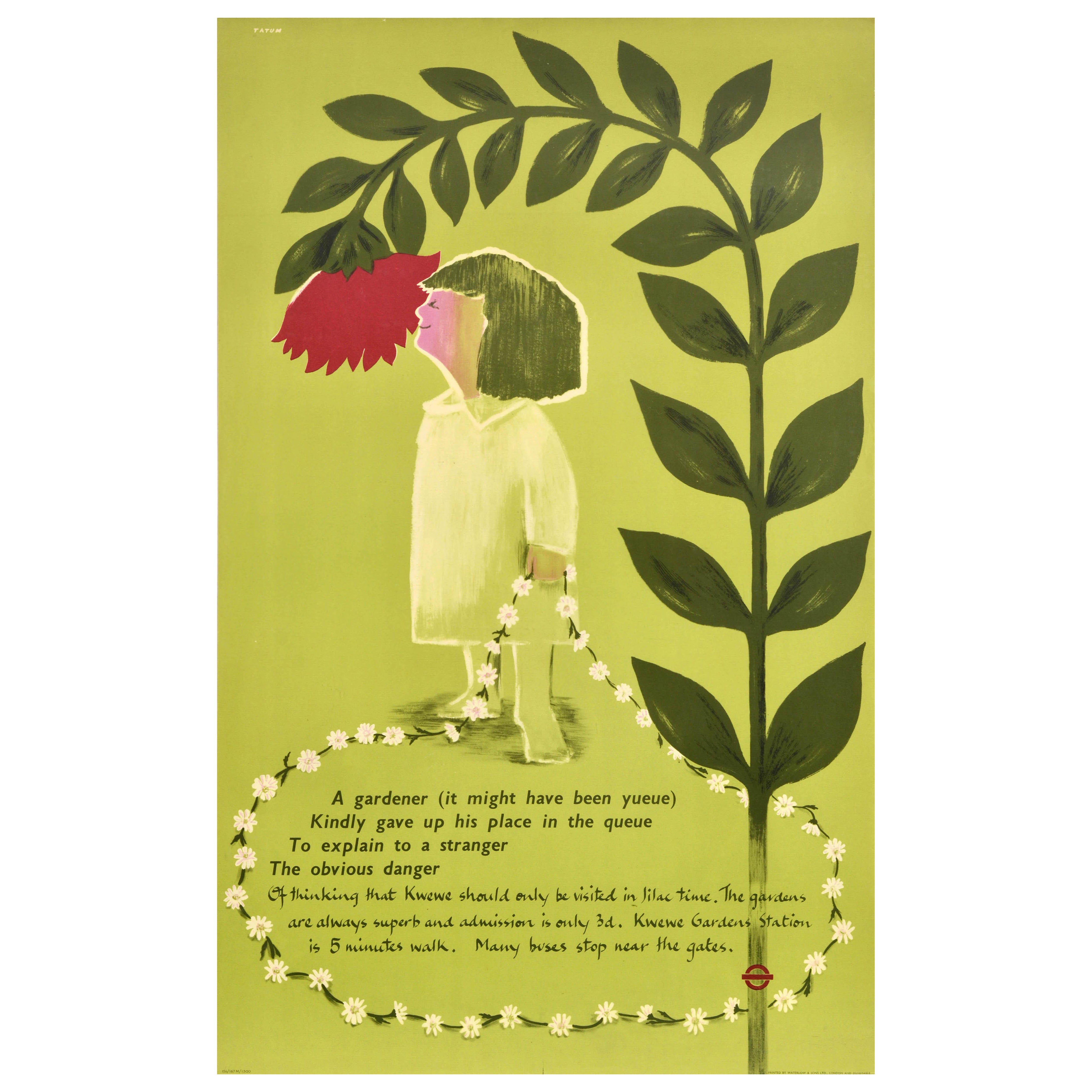 Poster originale d
epoca dei trasporti di Londra Kew Gardens Edwin Tatum Flowers