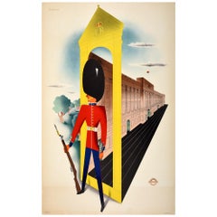 Original Vintage London Transport Poster Royal Guard Buckingham Palace Design