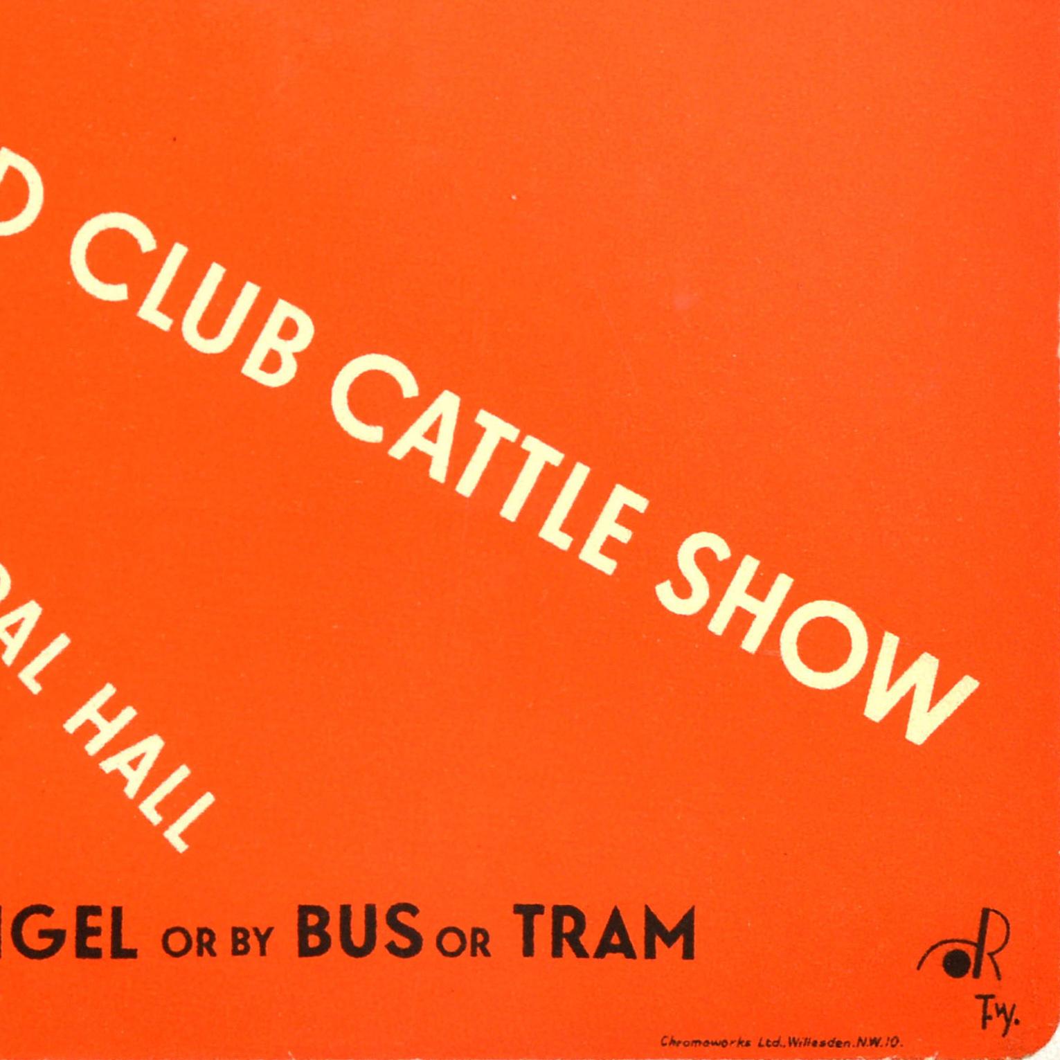 Metà XX secolo Poster originale d'epoca dei trasporti di Londra Smithfield Club Cattle Show 1938 in vendita