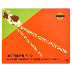 Poster originale d'epoca dei trasporti di Londra Smithfield Club Cattle Show 1938