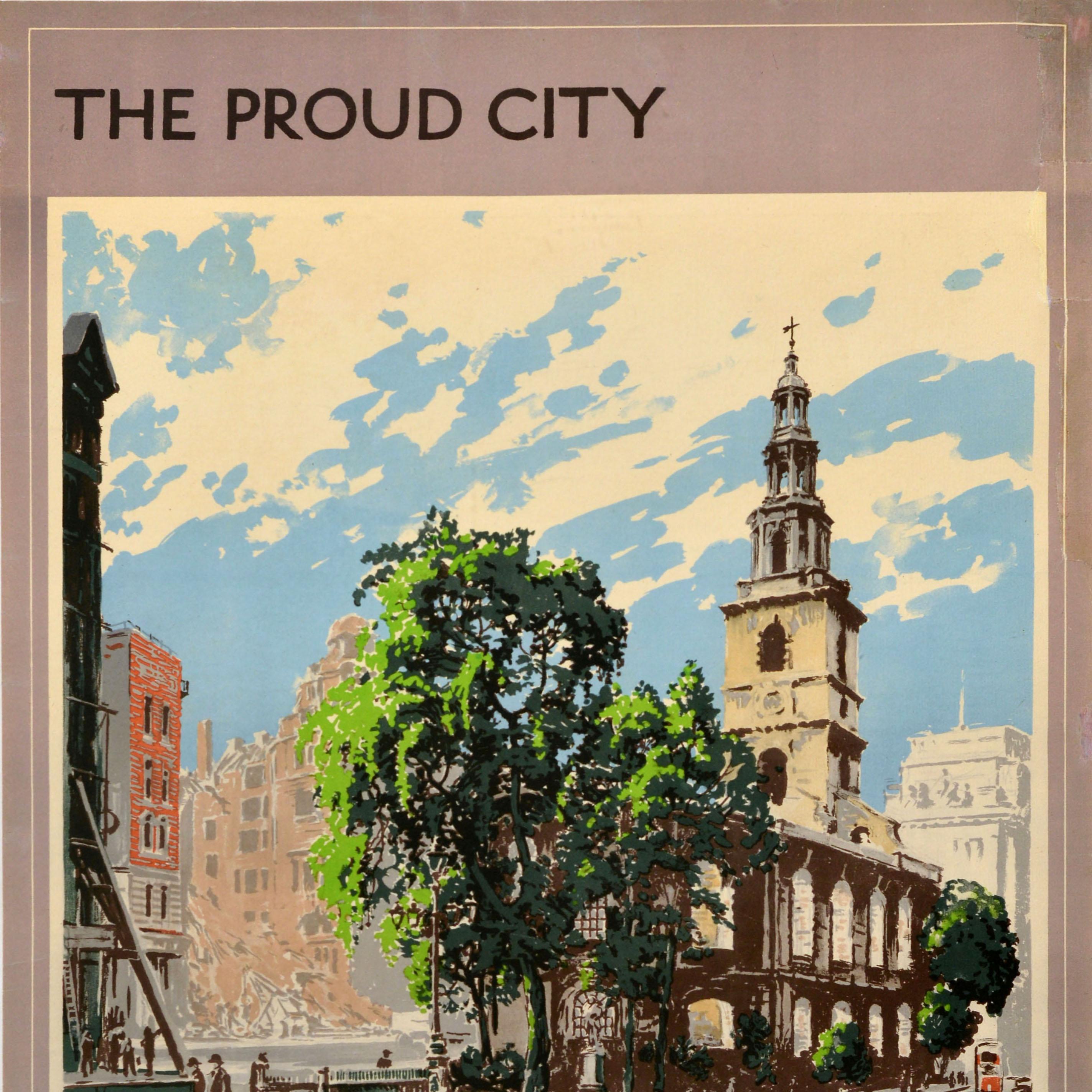 Britannico Poster originale d'epoca dei trasporti londinesi The Proud City St Clement Strand UK in vendita