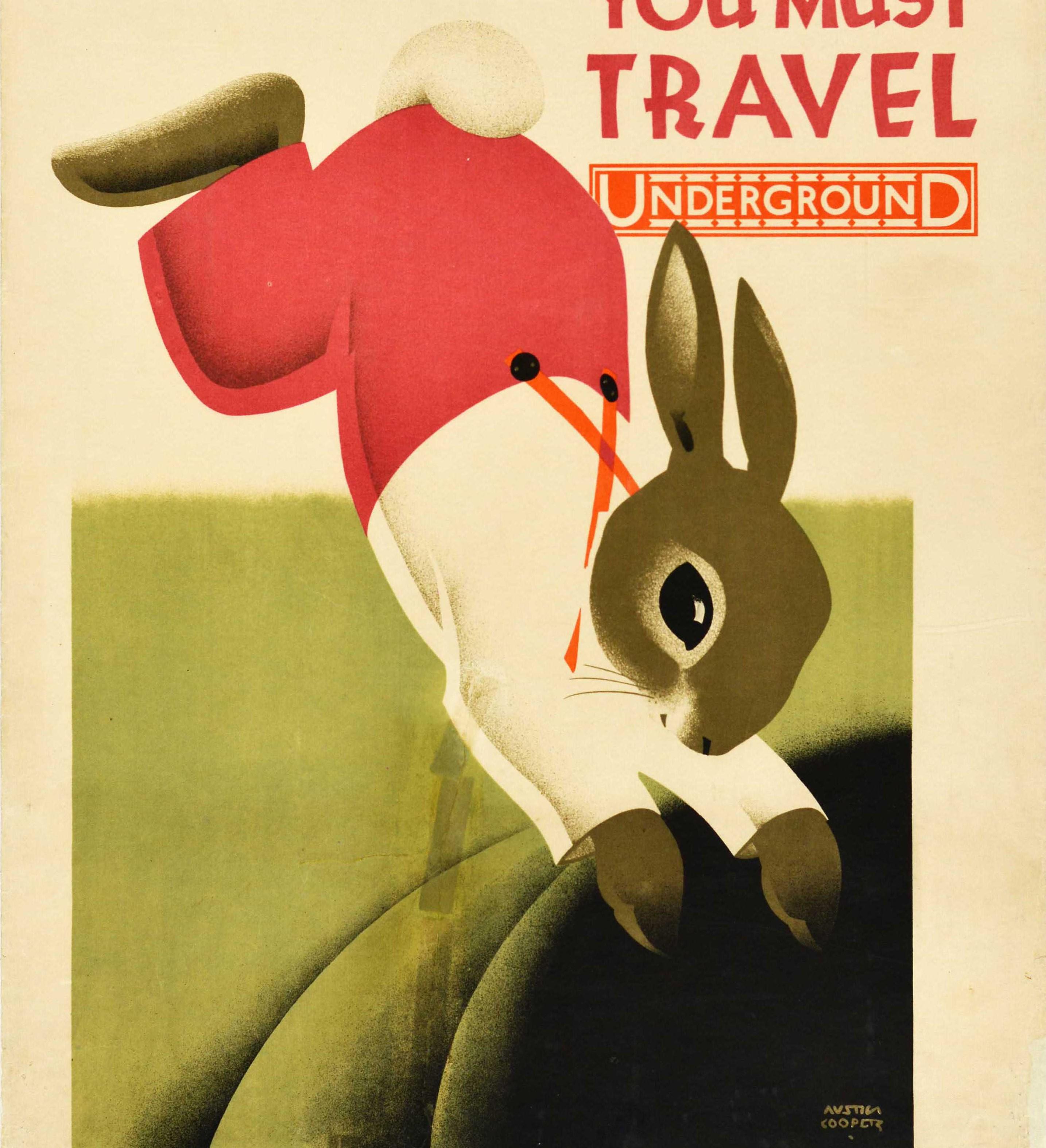 Early 20th Century Original Vintage London Transport Poster Travel Underground Art Rabbit Design