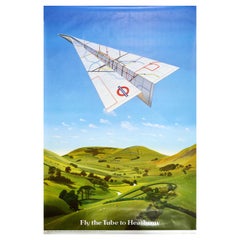 Original Vintage London Transport Poster Tube To Heathrow Origami Plane Design