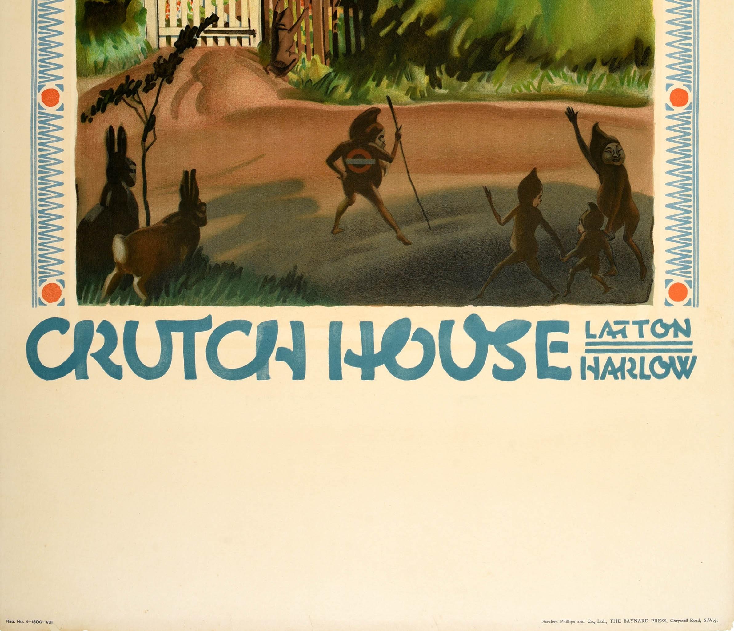 Mid-20th Century Original Vintage London Transport Travel Poster Crutch House Latton Harlow Pixie For Sale