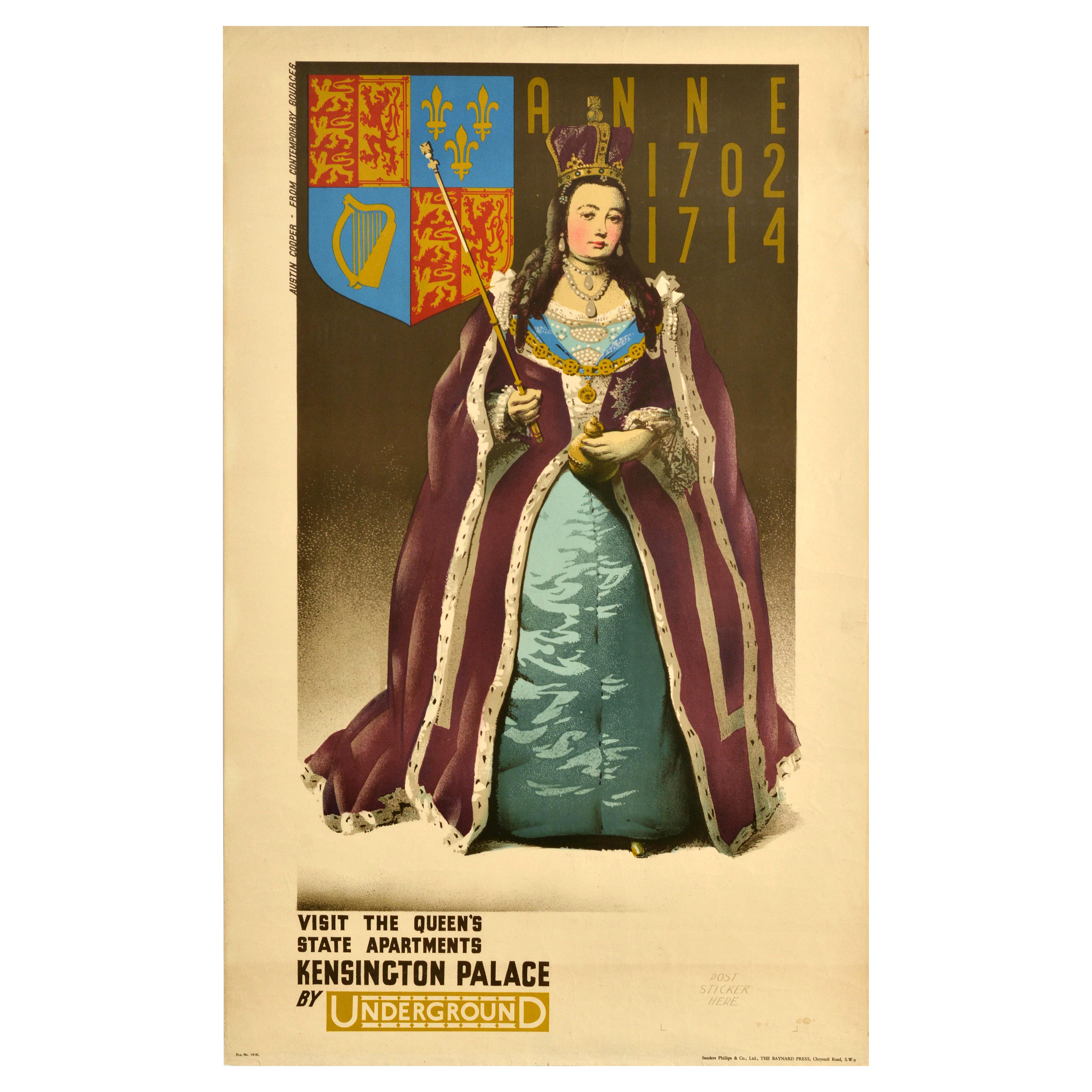 Original Vintage London Transport Travel Poster Kensington Palace Austin Cooper