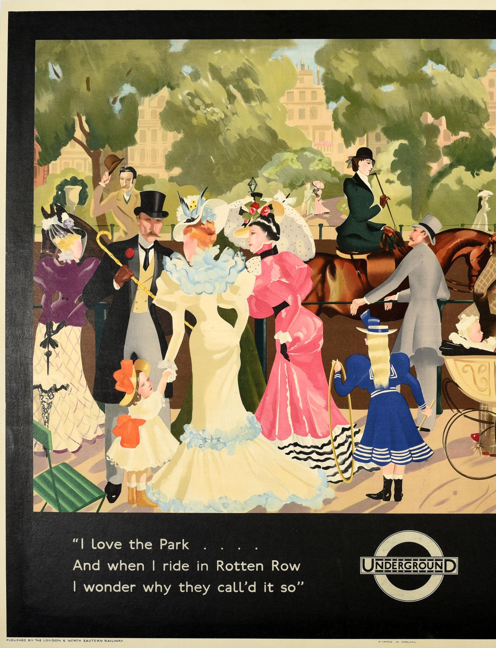 British Original Vintage London Transport Travel Poster Rotten Row Hyde Park Zinkeisen For Sale