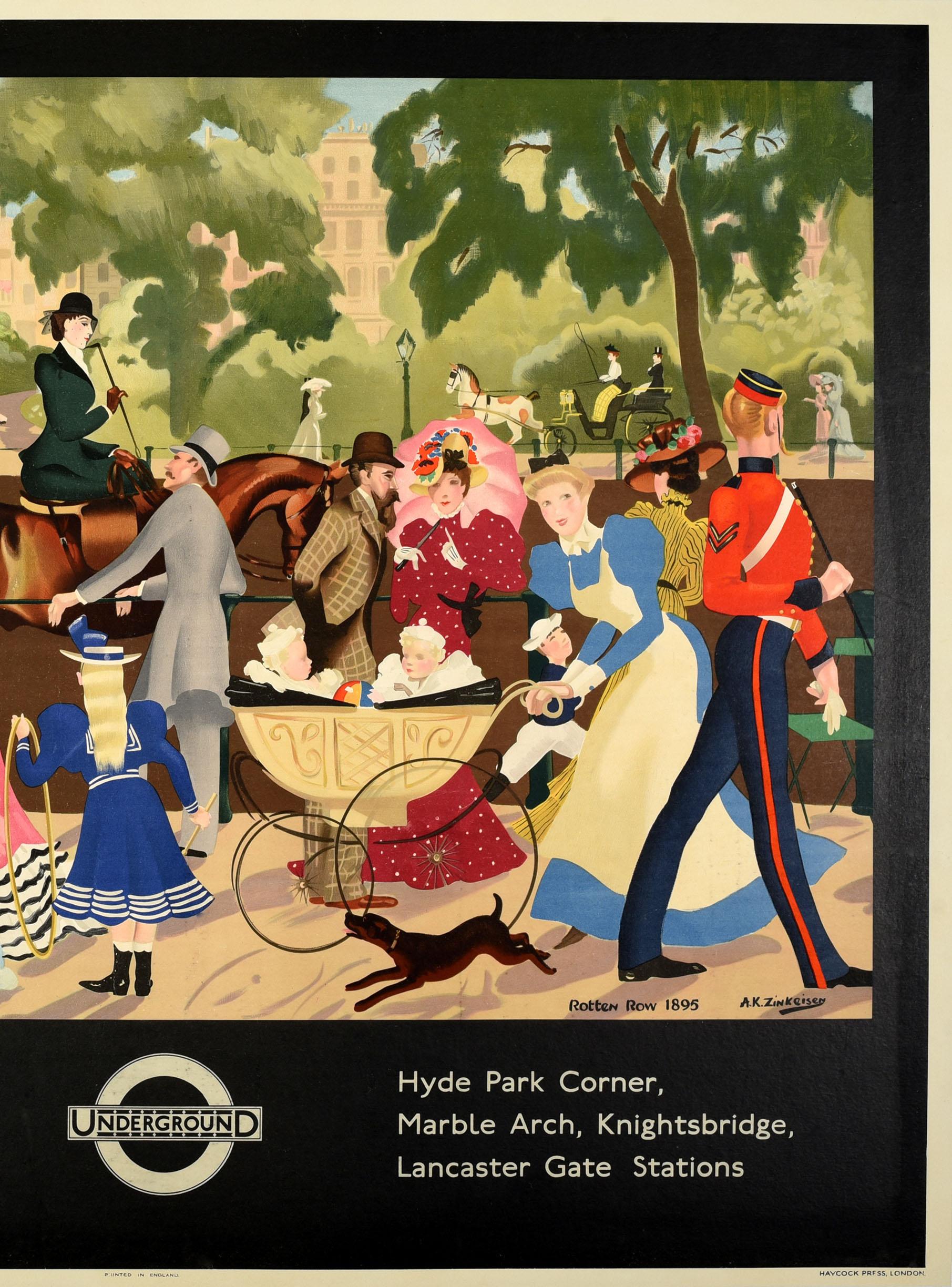 Mid-20th Century Original Vintage London Transport Travel Poster Rotten Row Hyde Park Zinkeisen