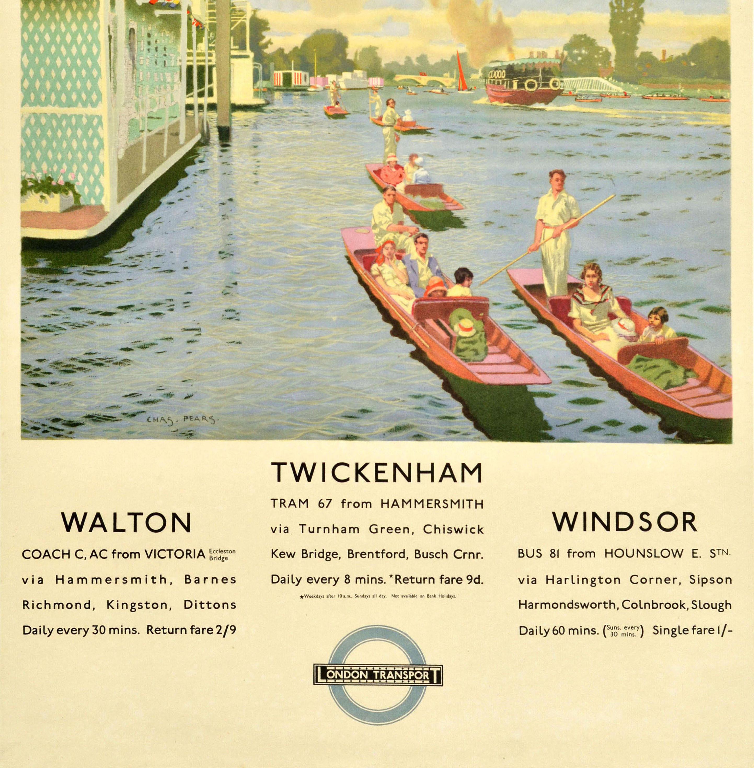 Mid-20th Century Original Vintage London Transport Travel Poster Twickenham Walton Windsor Pears For Sale
