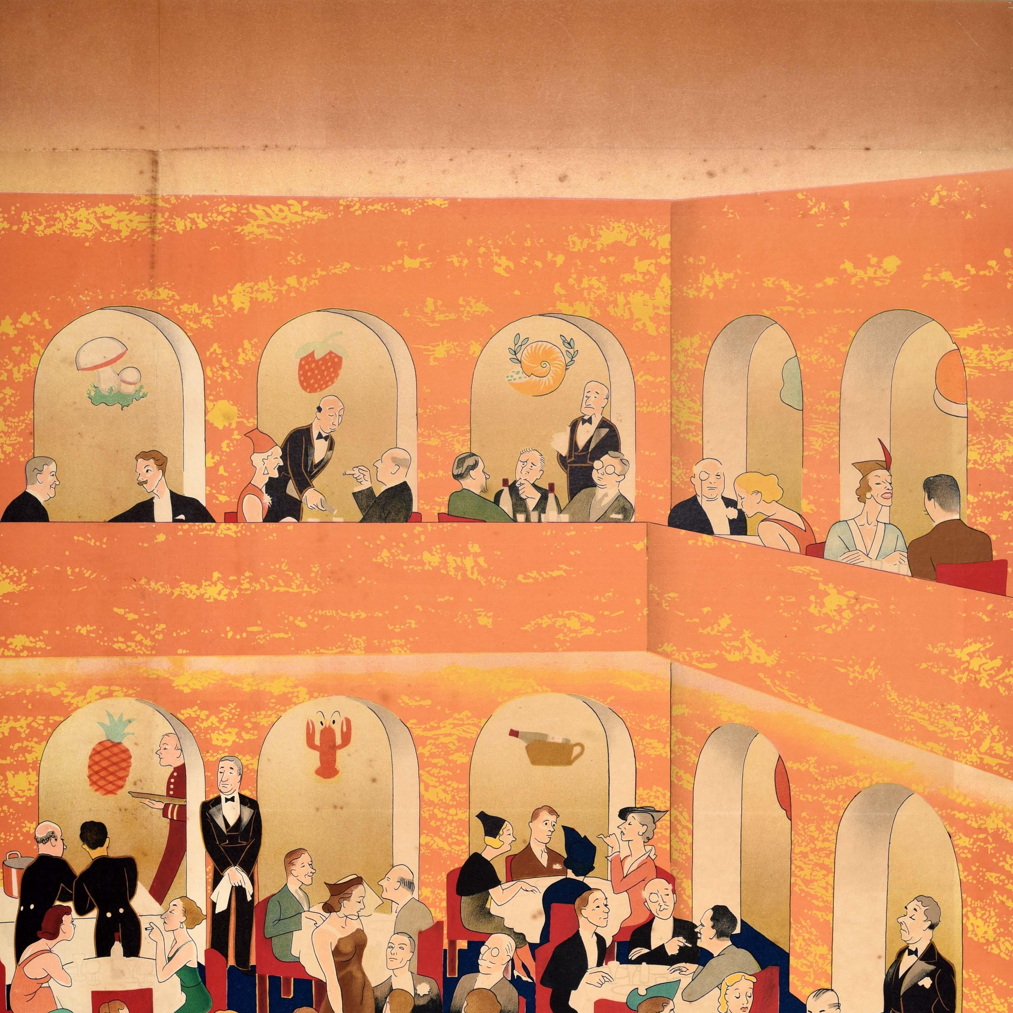 Britannico Poster di viaggio originale d'epoca sui trasporti londinesi Why Home So Soon Restaurant UK in vendita