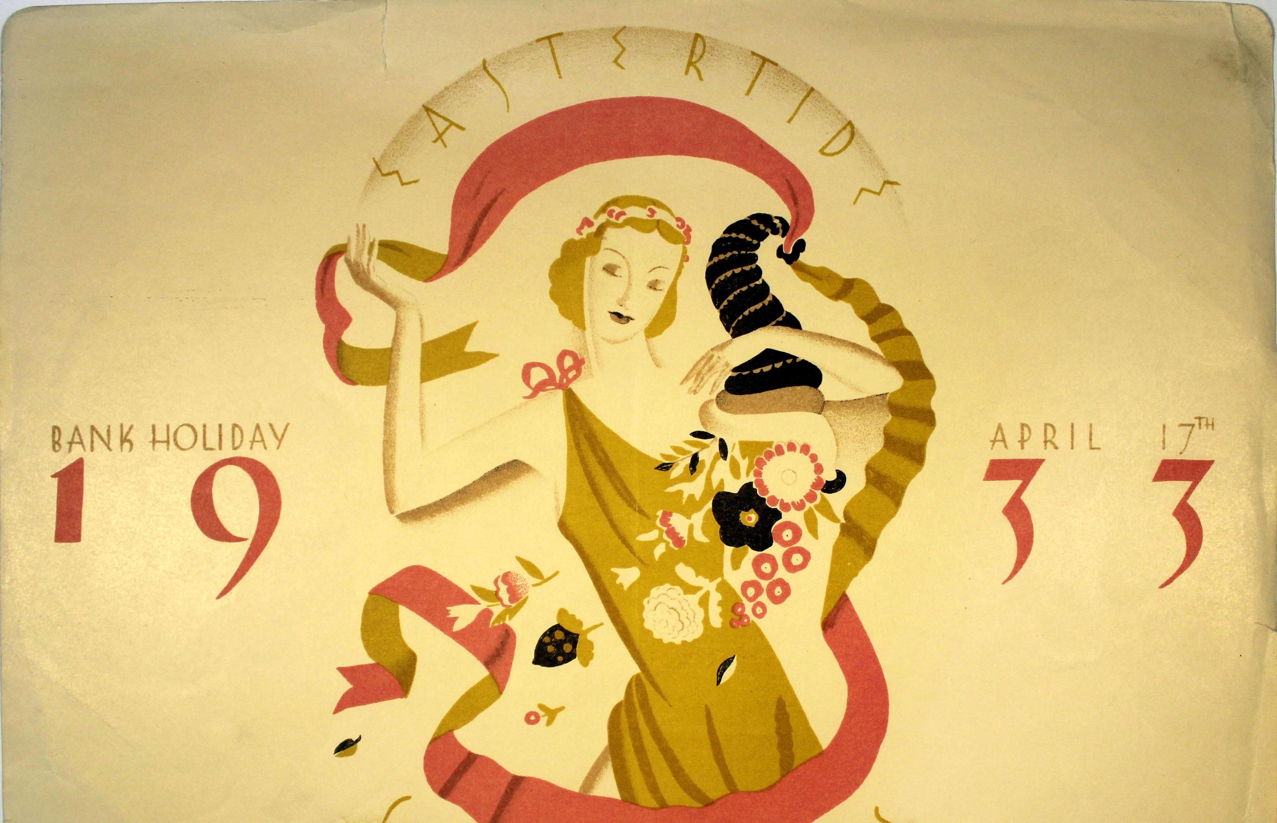British Original Vintage London Travel Poster Eastertide Spring Returns Bank Holiday Art