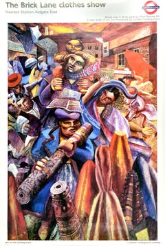 Poster originale d'epoca della metropolitana di Londra Brick Lane Clothes Show Mick Rooney