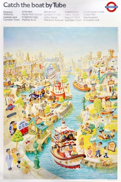 Poster originale d'epoca della metropolitana di Londra Catch The Boat By Tube Charles Charles Shiels
