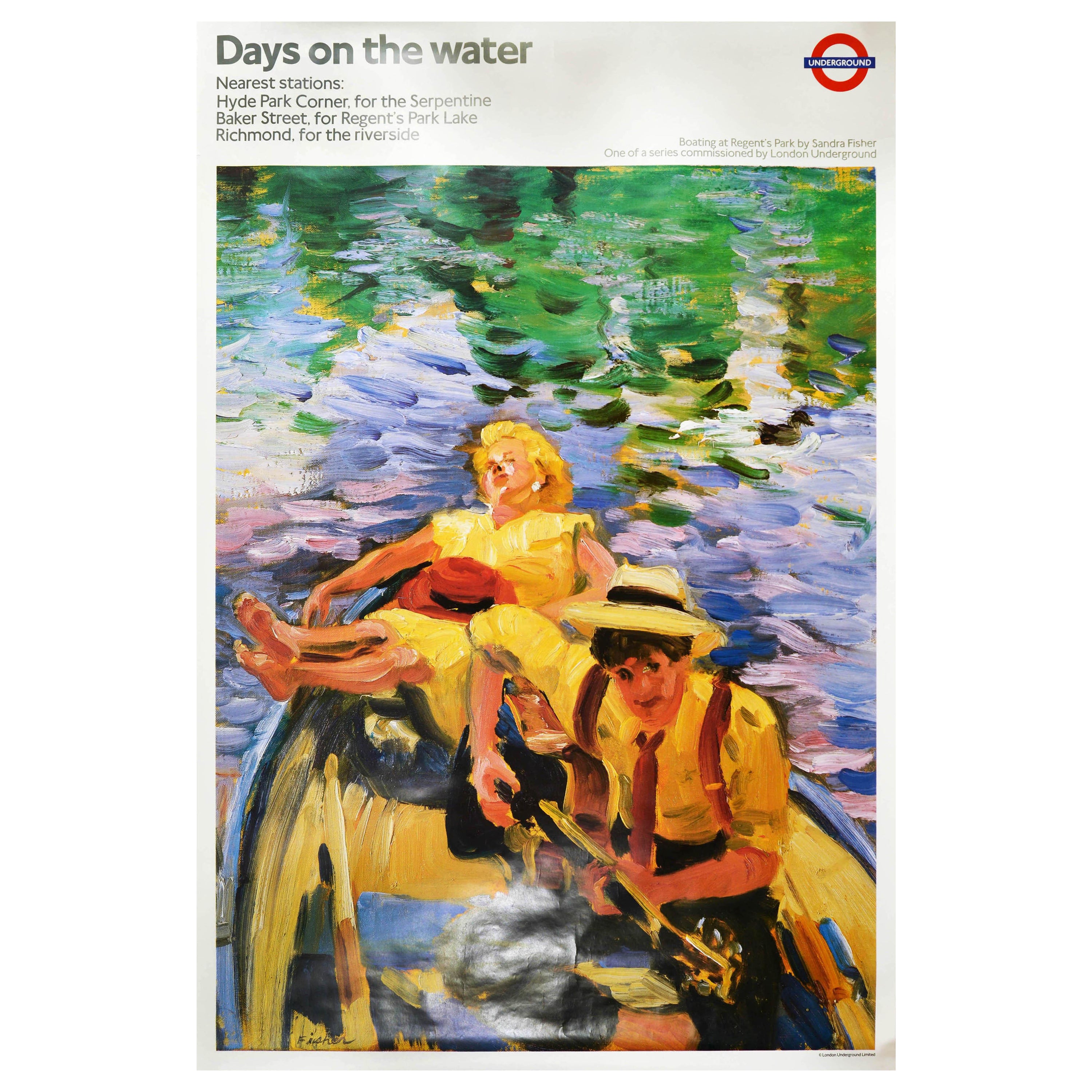Affiche originale vintage du métro de Londres Days On The Water Regents Park Design