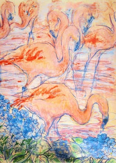 Original Vintage London Underground Poster Flamingoes By Tube Golders Hill Park