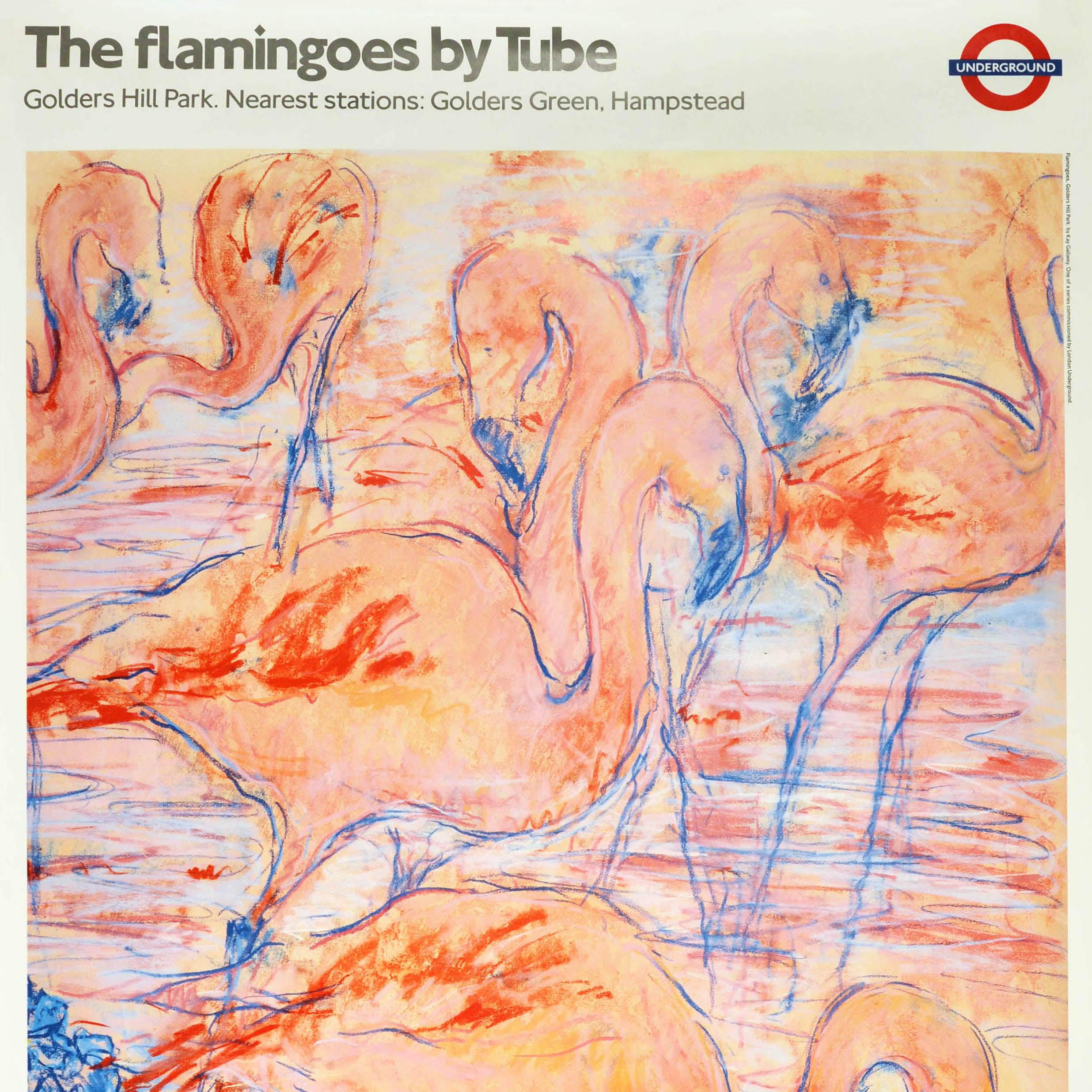British Original Vintage London Underground Poster Flamingoes By Tube Golders Hill Park  For Sale
