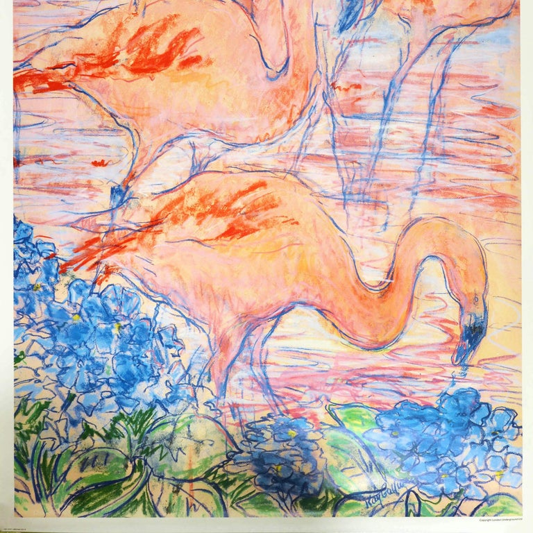 Original Vintage London Underground Poster Flamingoes By Tube Golders