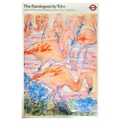 Original Vintage London Underground Poster Flamingoes By Tube Golders Hill Park