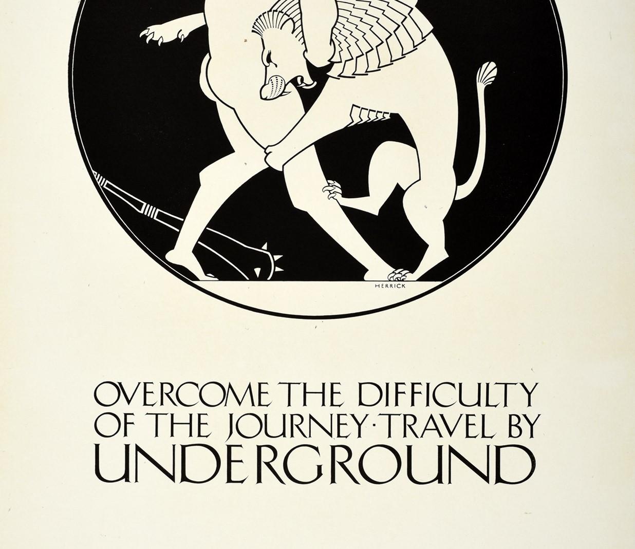 Britannico Poster originale d'epoca della metropolitana di Londra Ercole Leone di Nemea Mitologia greca in vendita