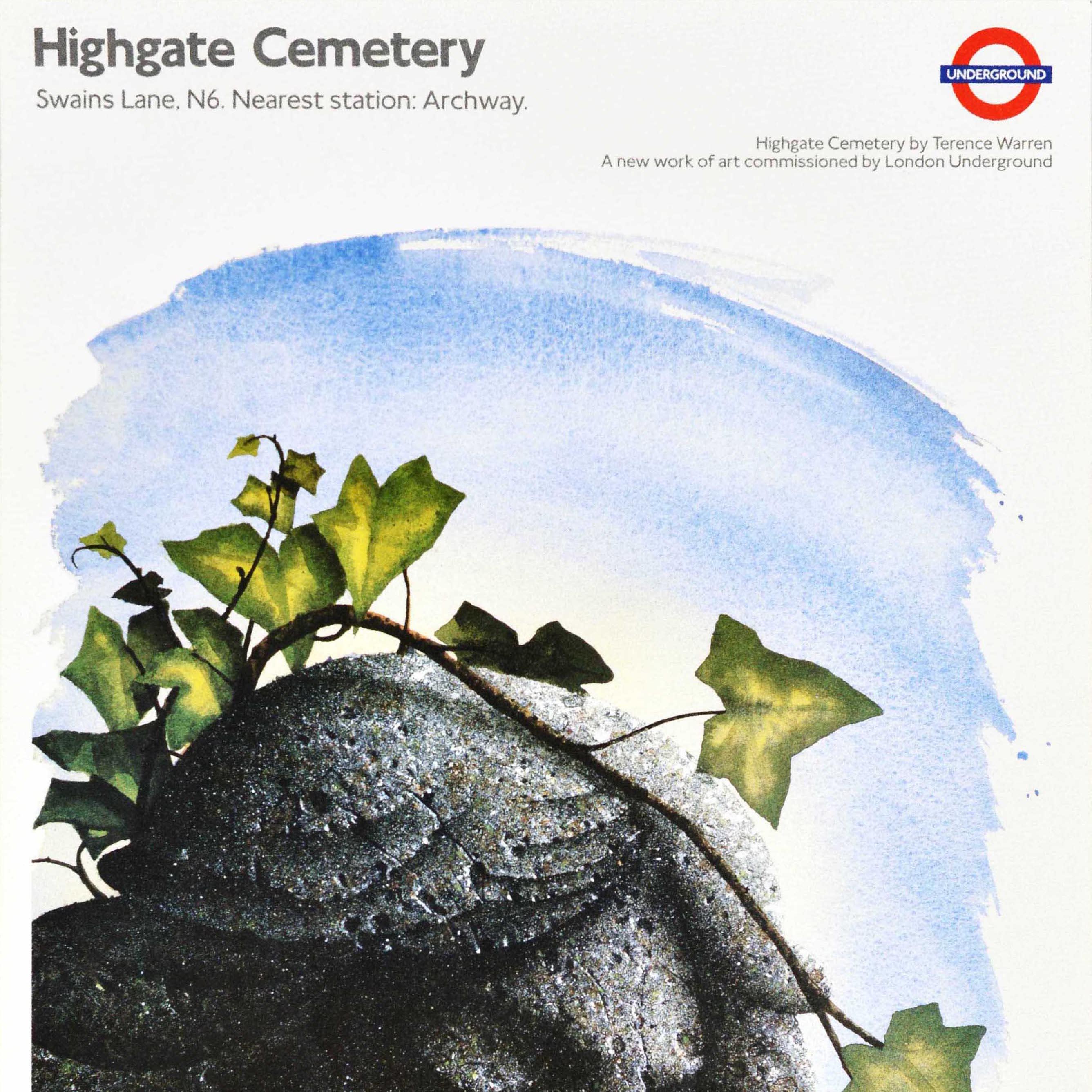 Britannico Poster originale d'epoca della metropolitana di Londra Cimitero di Highgate Terence Warren in vendita