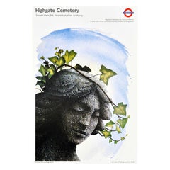 Cartel original vintage del metro de Londres Cementerio de Highgate Terence Warren