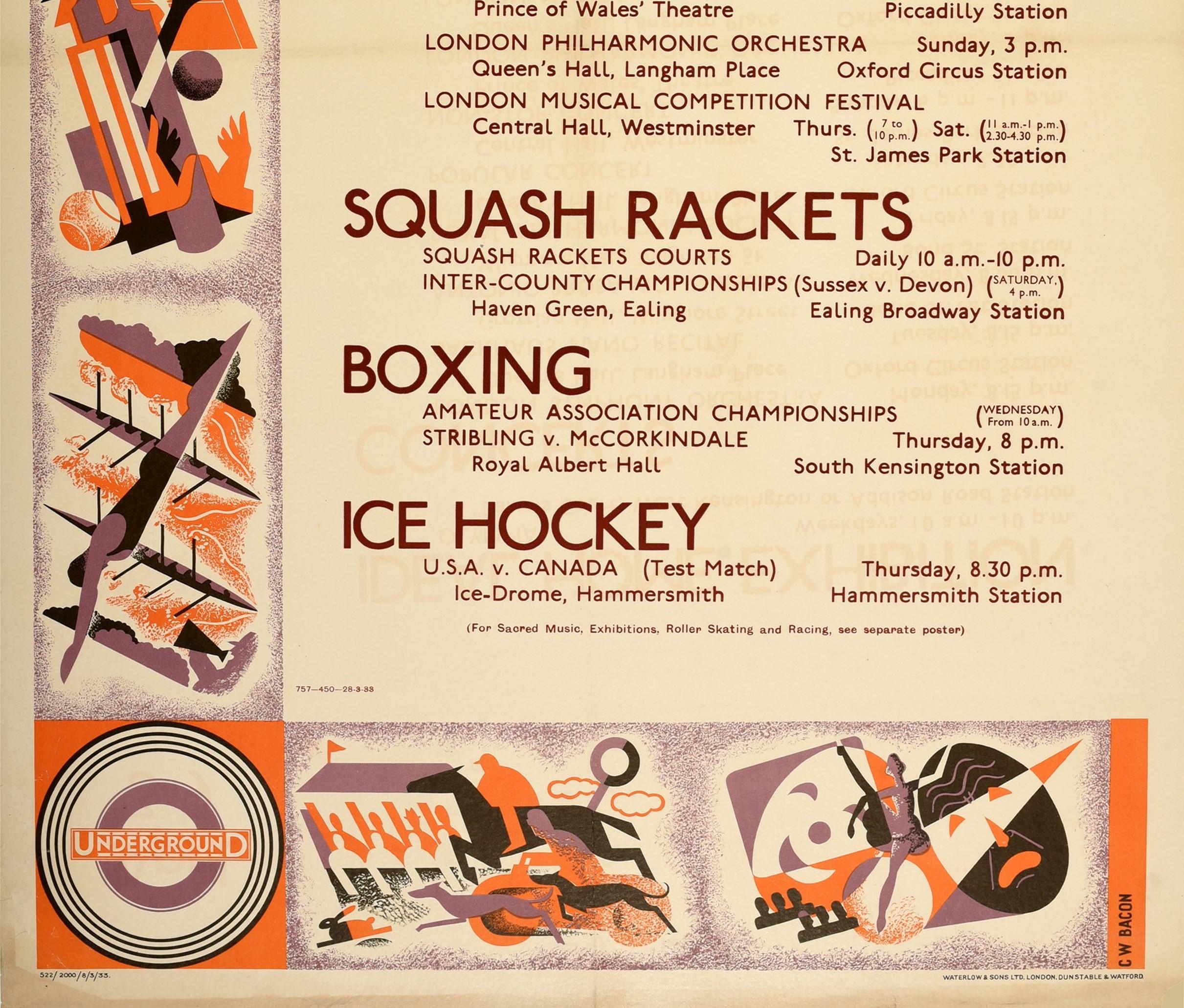 Art déco Affiche vintage originale du métro de Londres, Sport domestique, Boxe de boxe et hockey en vente