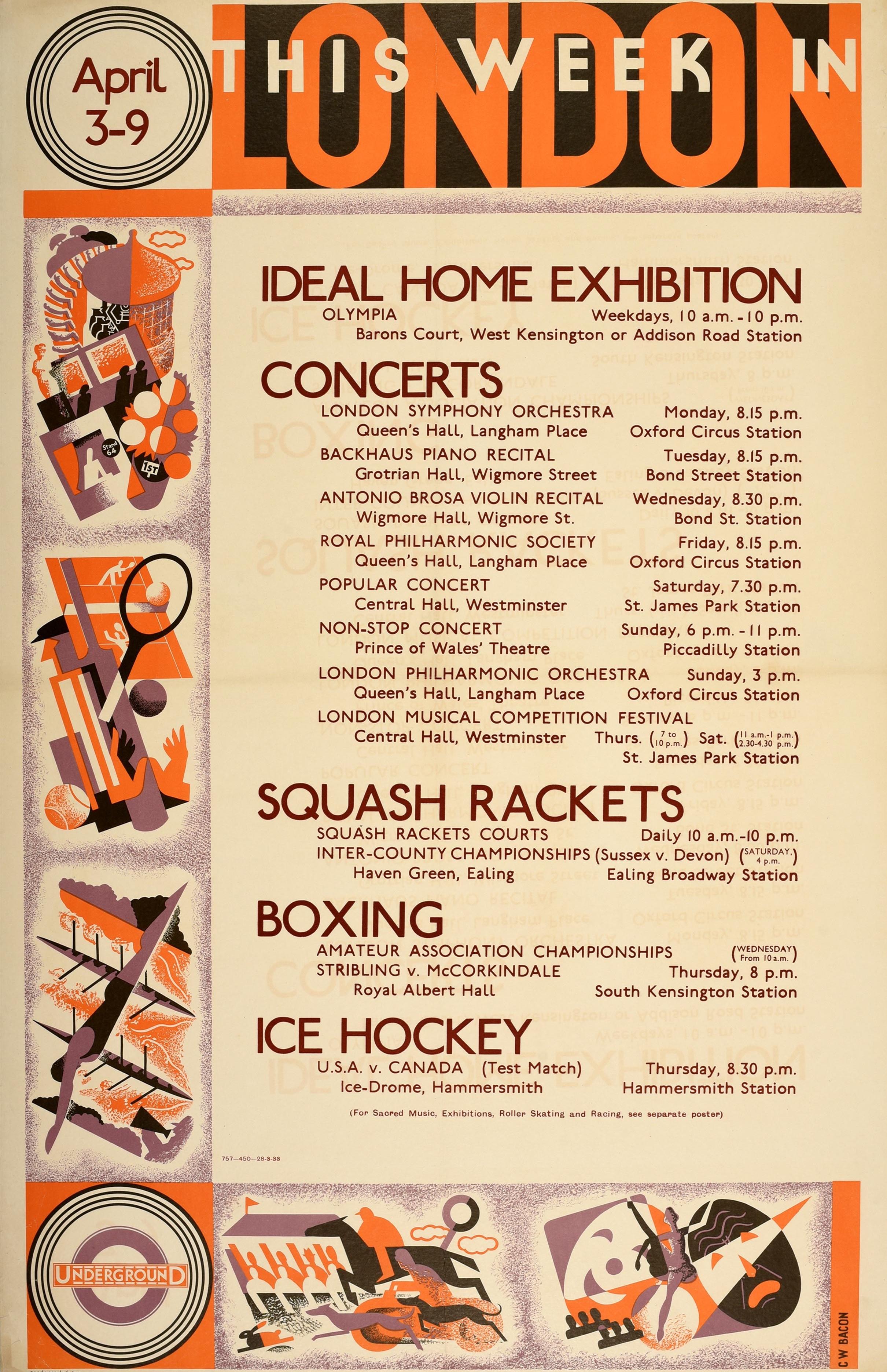 Britannique Affiche vintage originale du métro de Londres, Sport domestique, Boxe de boxe et hockey en vente