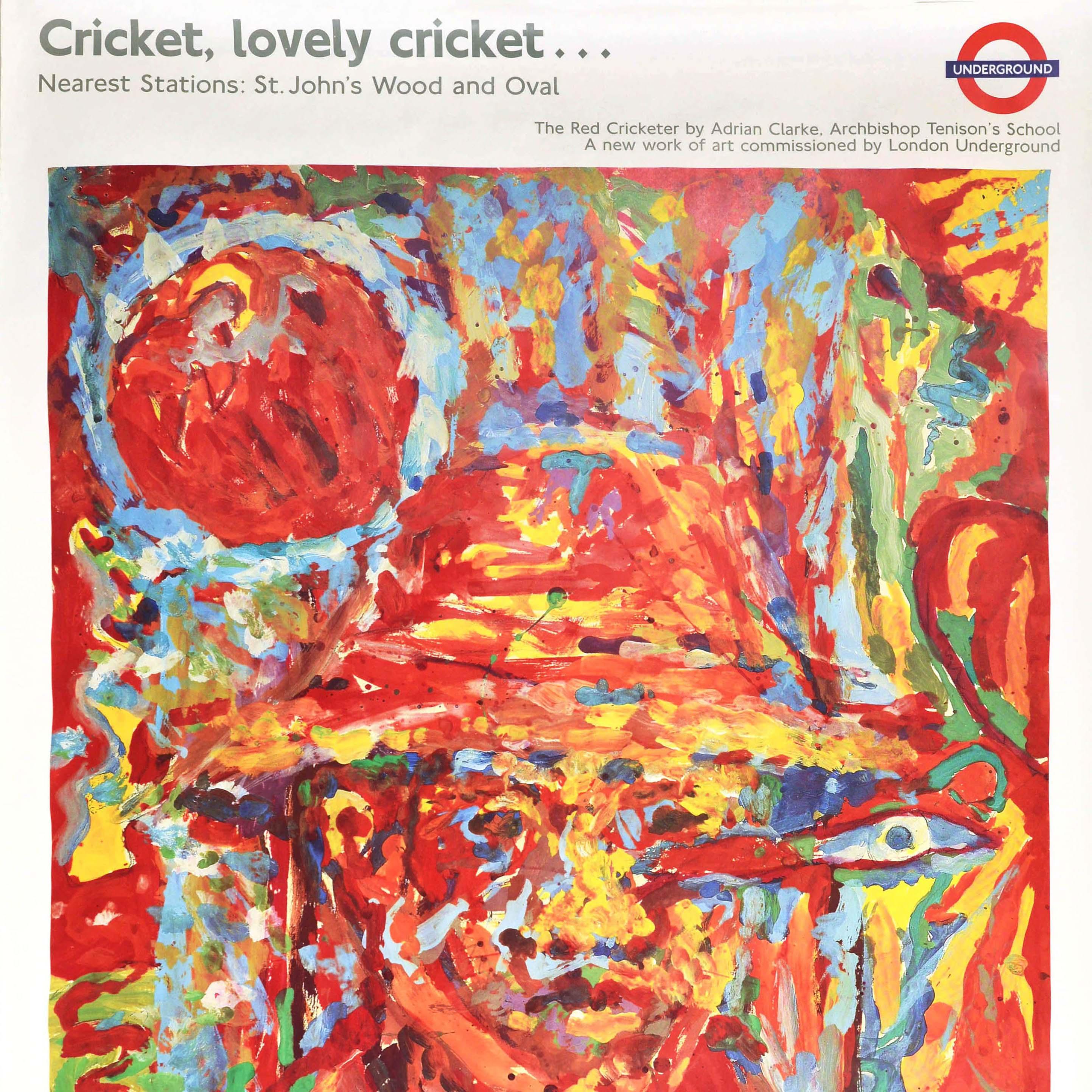 British Original Vintage London Underground Poster Lovely Cricket Oval Red Cricketer Art For Sale