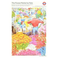 Original Vintage London Underground Poster LT Columbia Road Flower Market Art