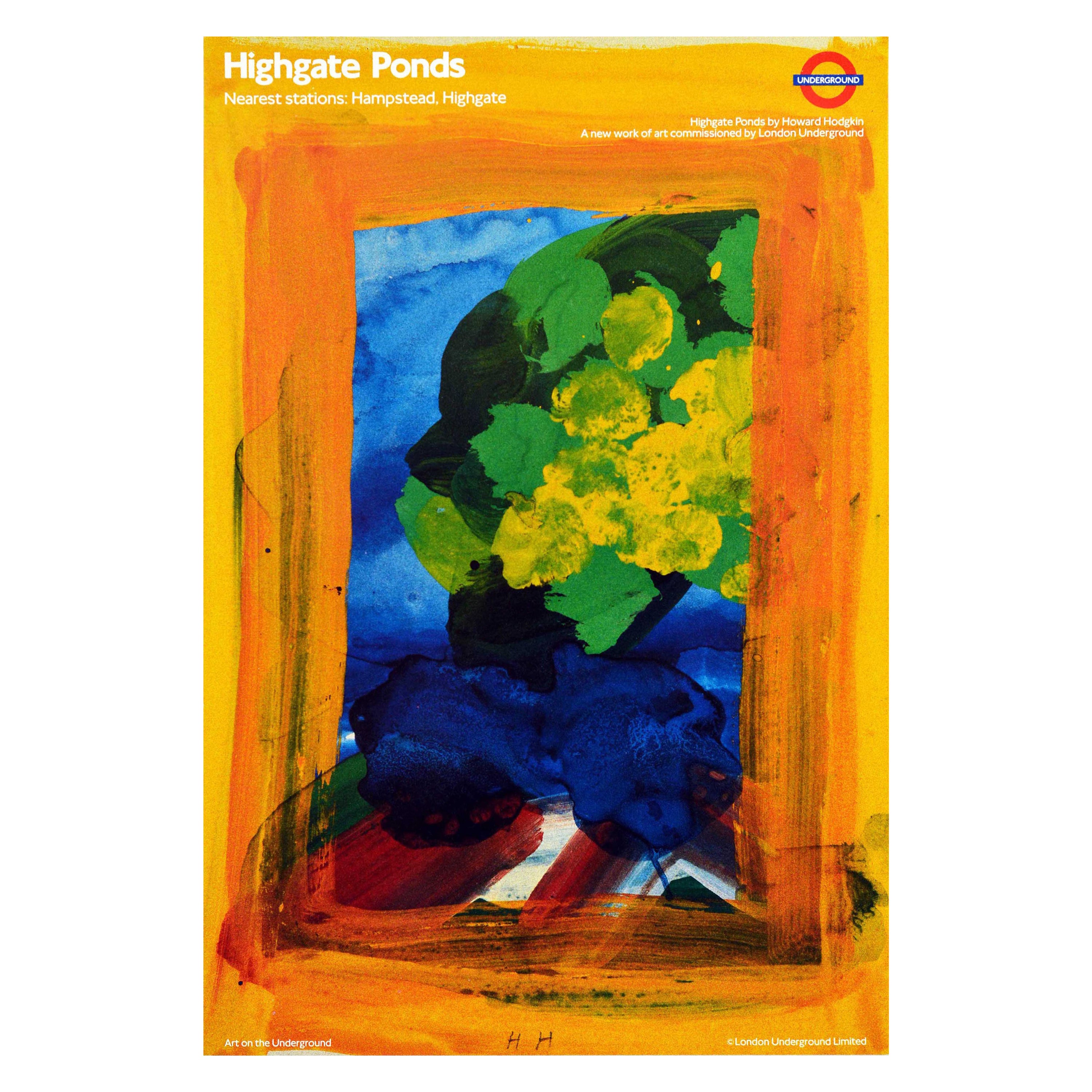 Original Vintage London Underground Poster LT Highgate Ponds Howard Hodgkin Art, Original