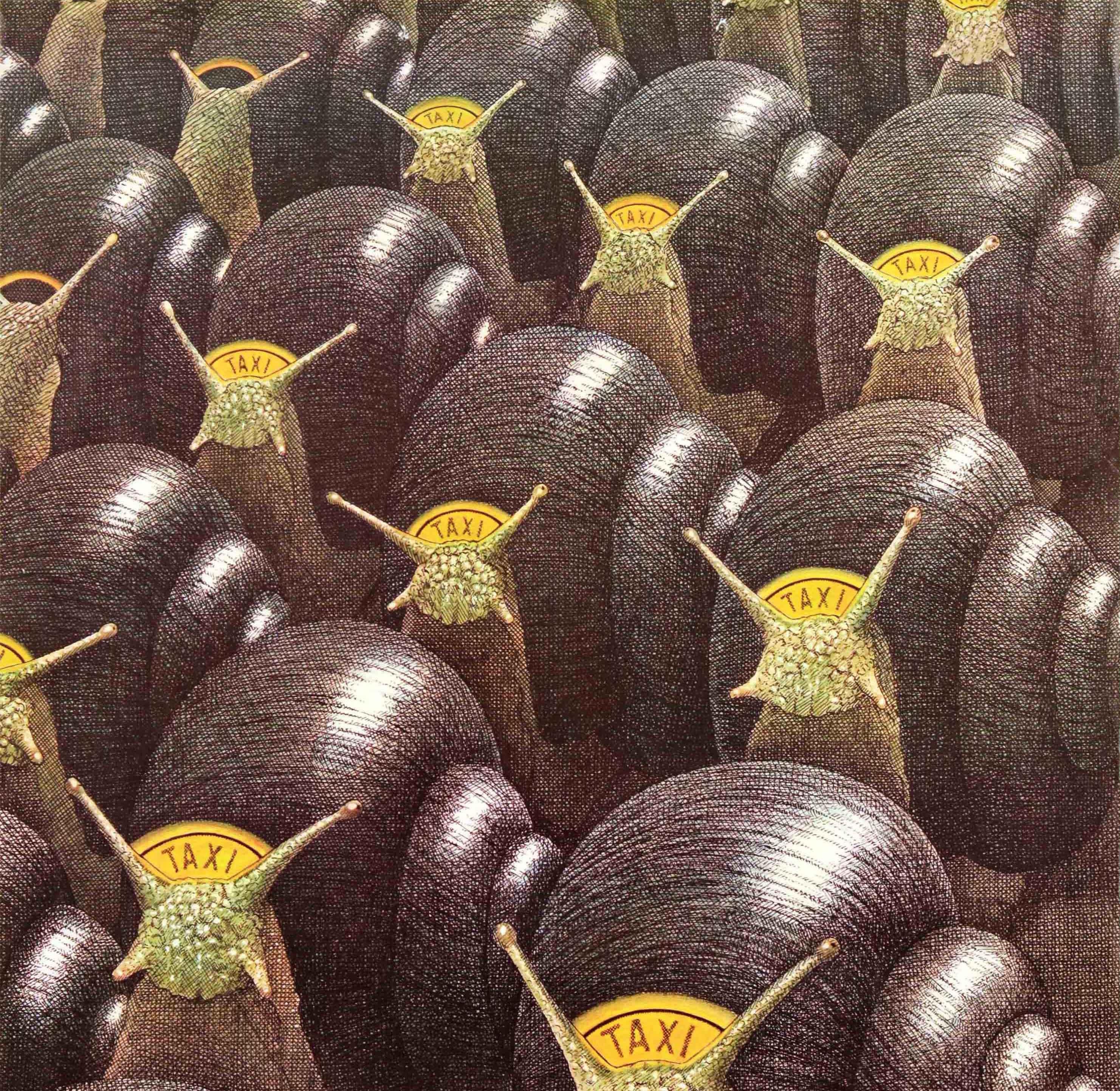 British Original Vintage London Underground Poster LT Snail Taxi Or Take The Tube Art