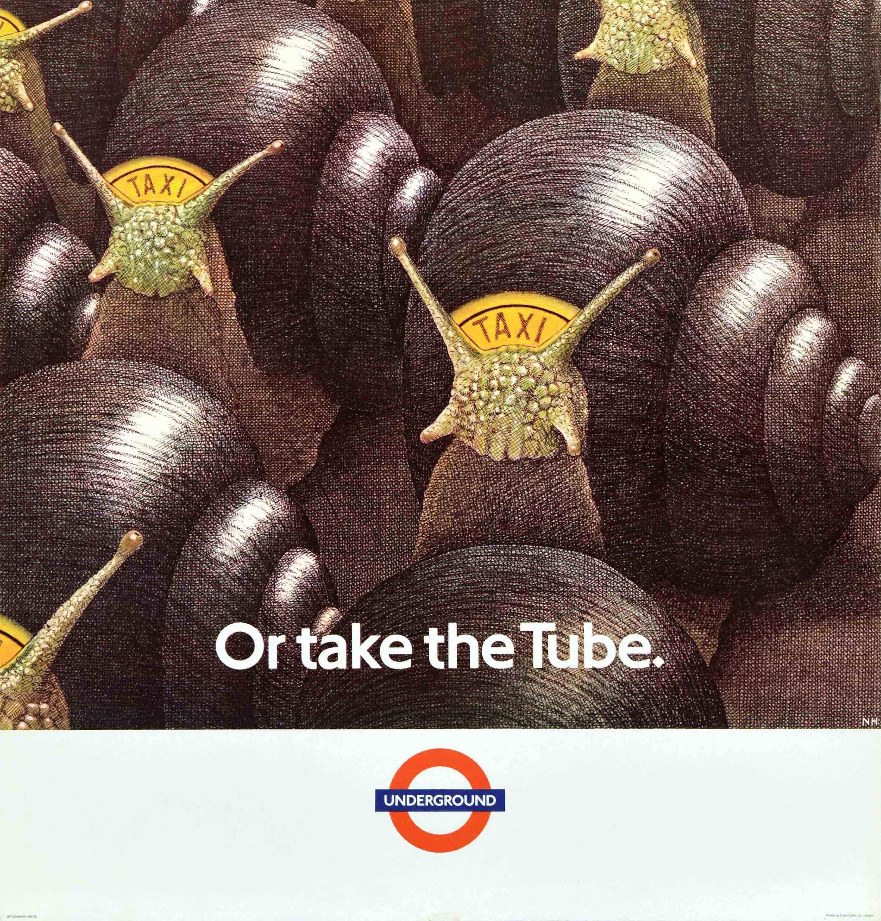 Late 20th Century Original Vintage London Underground Poster LT Snail Taxi Or Take The Tube Art