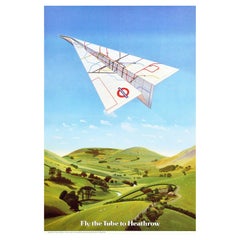 Original Vintage London Underground Poster LT Tube To Heathrow Airport Plane Art
