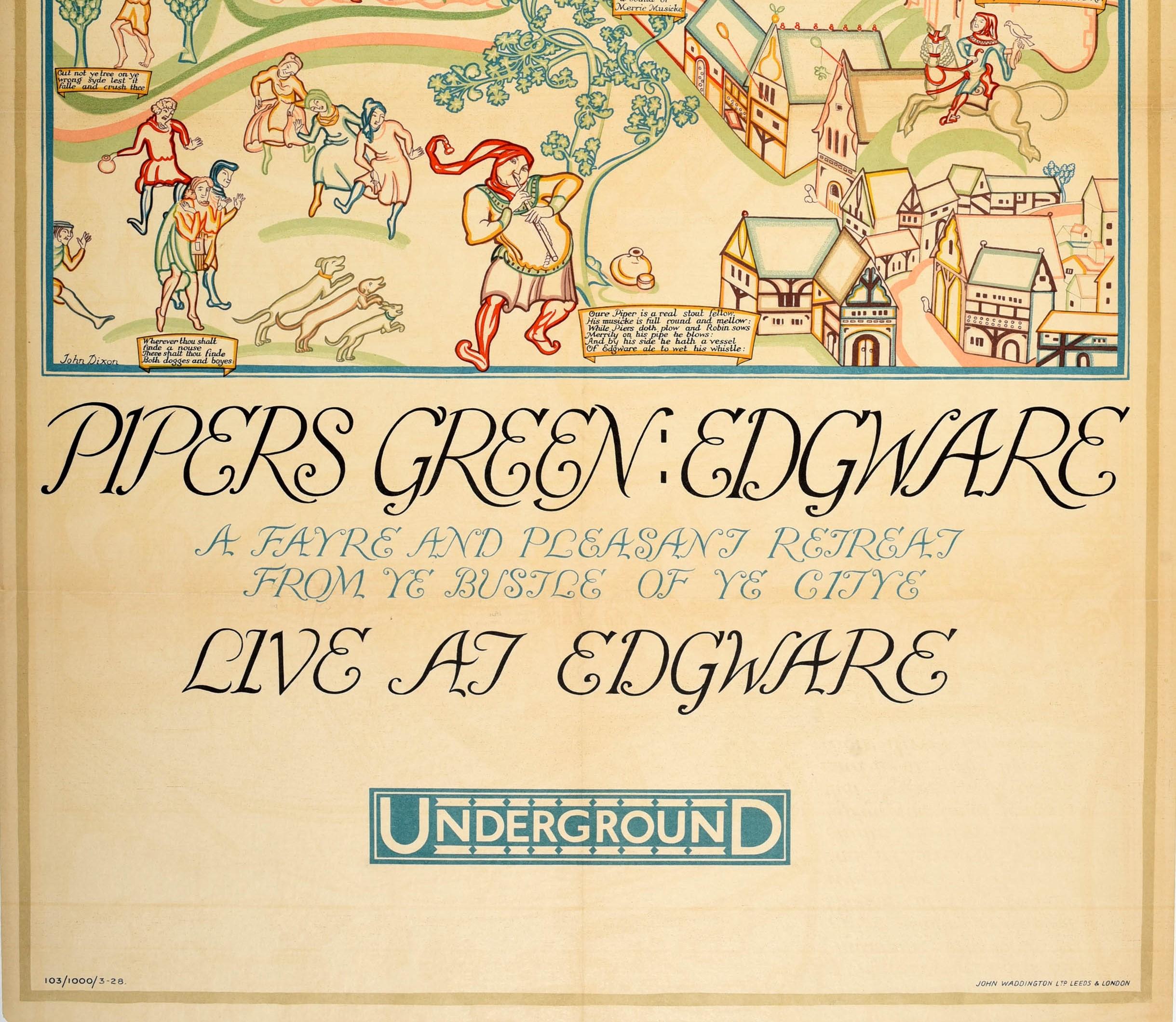 British Original Vintage London Underground Poster Pipers Green Edgware Travel By Tube For Sale