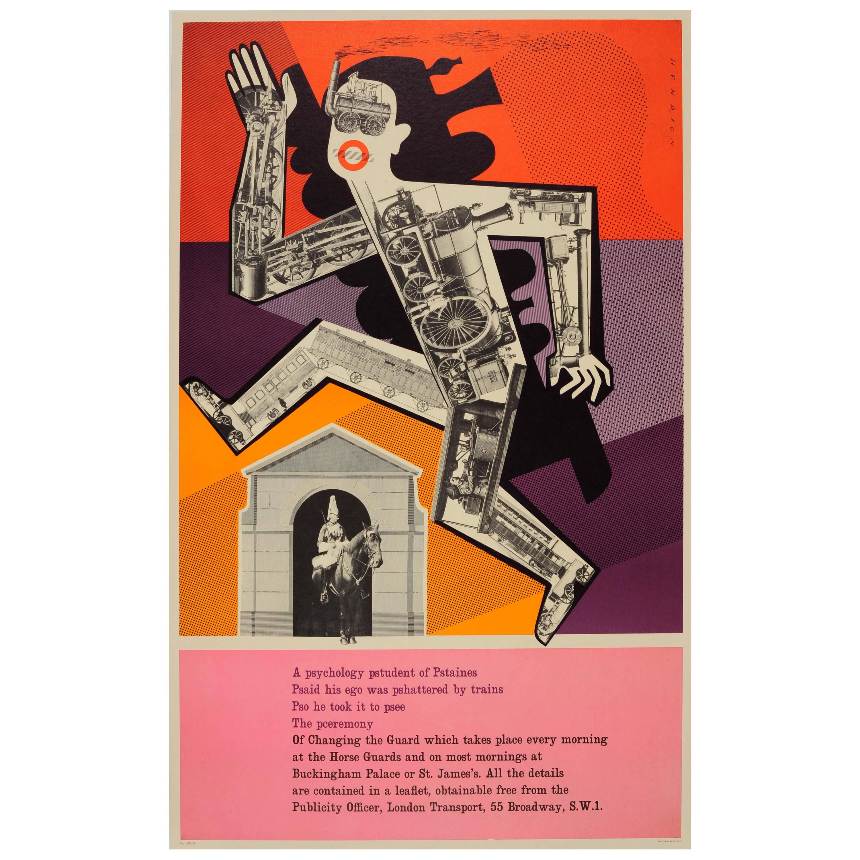 Poster originale d'epoca della metropolitana di Londra - Studente di psicologia a Horse Guards
