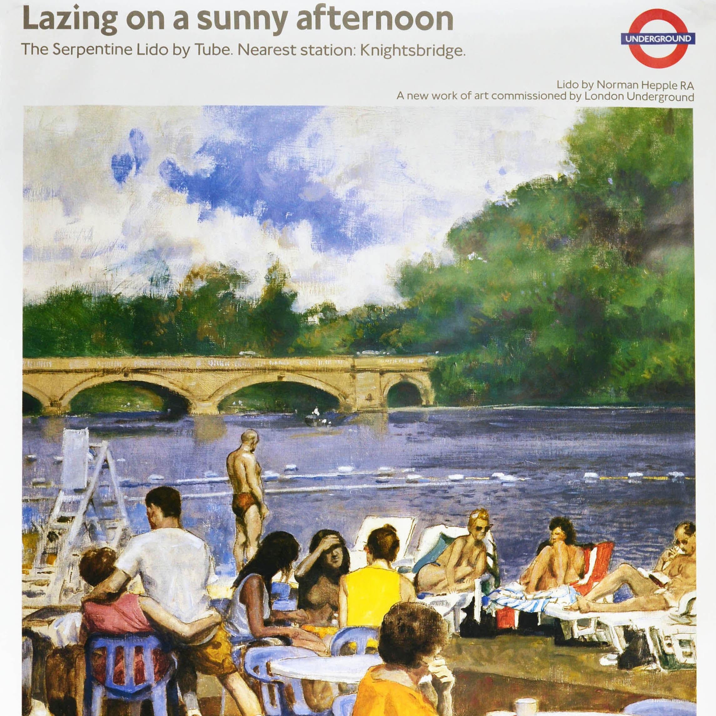 Britannique Affiche rétro originale du métro de Londres, Tube Serpentine Lido Sunny en vente