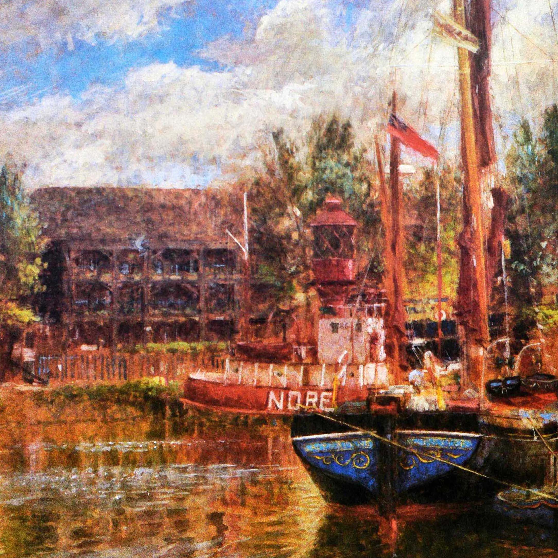 Fine XX secolo Poster originale d'epoca della metropolitana di Londra St Katharines Dock, fiume Tamigi in vendita