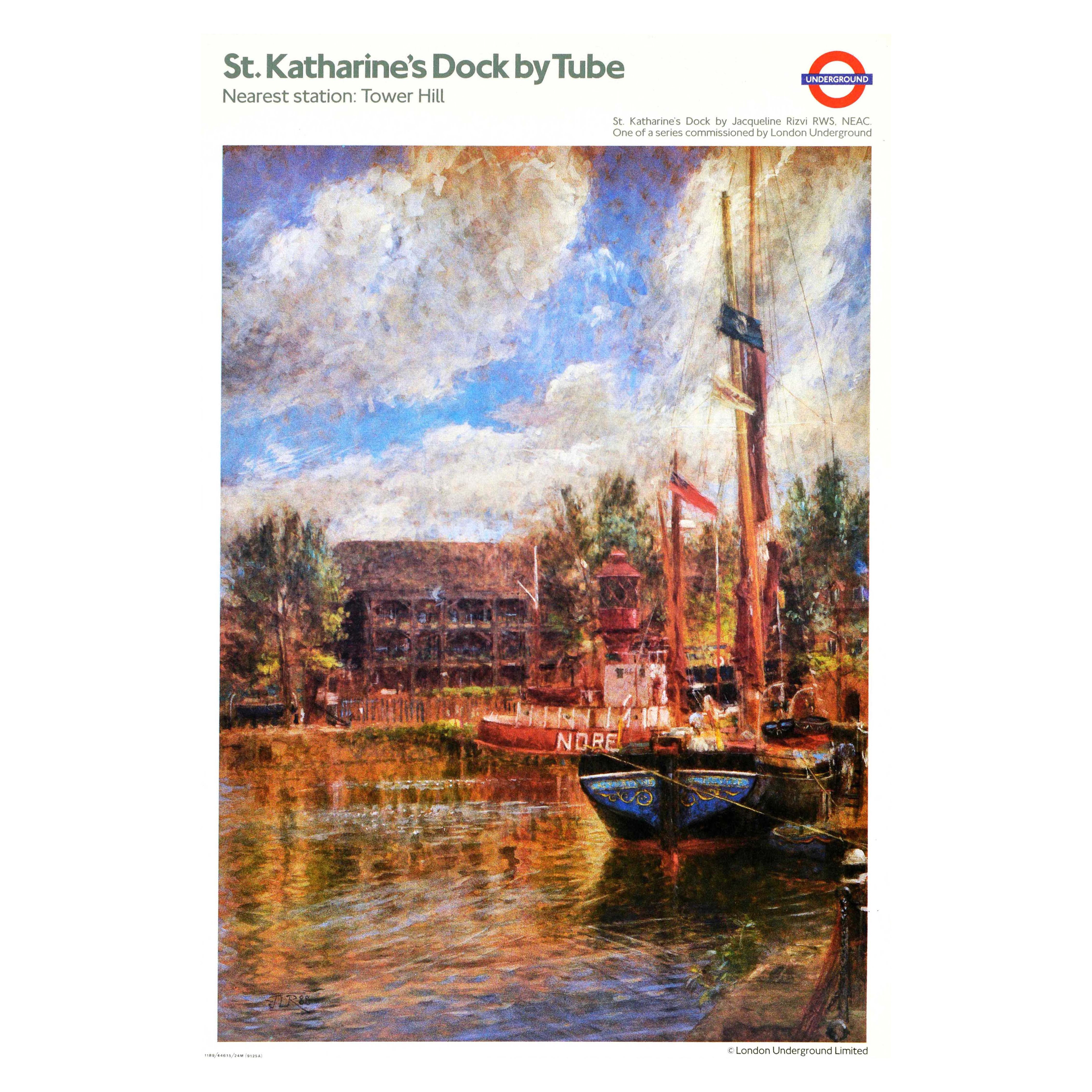 Original Vintage London Underground Poster St Katharines Dock Fluss Themse
