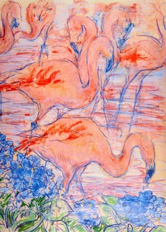 Original Vintage London Underground Poster The Flamingoes By Tube Kay Gallwey