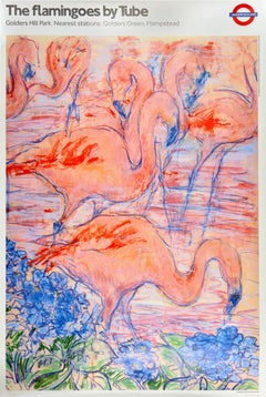 Poster originale d'epoca della metropolitana di Londra The Flamingoes By Tube Kaye