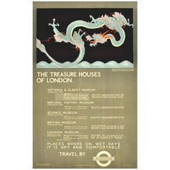 Original Vintage London Underground Poster The Treasure Houses of London Museums