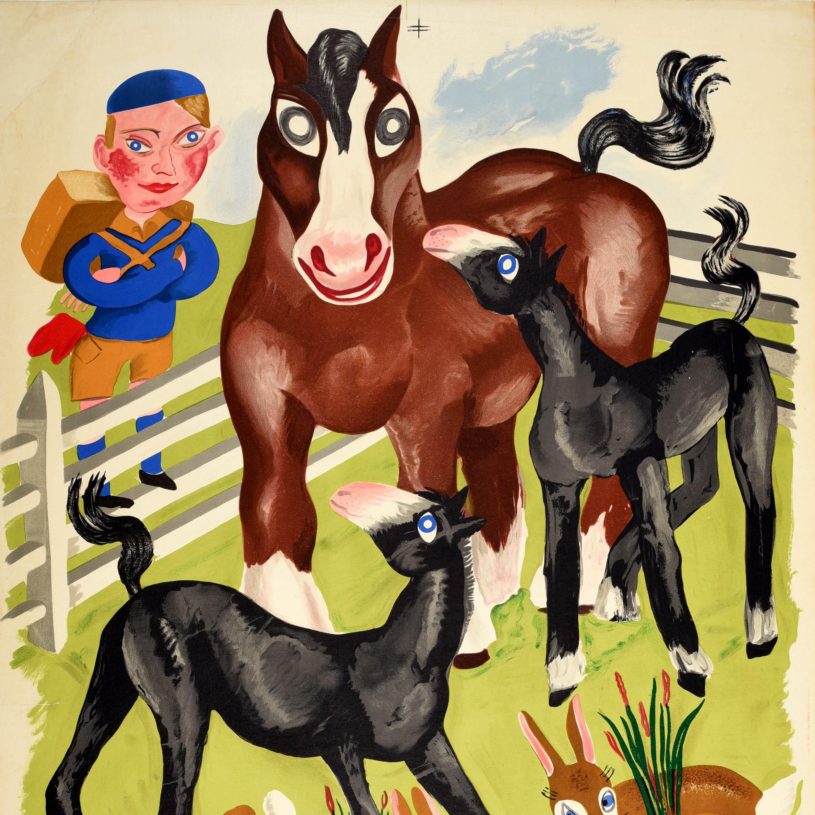 Original Vintage London Transport Poster - To the Fields - mit einem farbenfrohen Frühlingsmotiv der englischen Künstlerin, Romanautorin, Kunstlehrerin und Leiterin der Illustrationsabteilung am Goldsmiths College, Ada Elizabeth Edith Swanwick