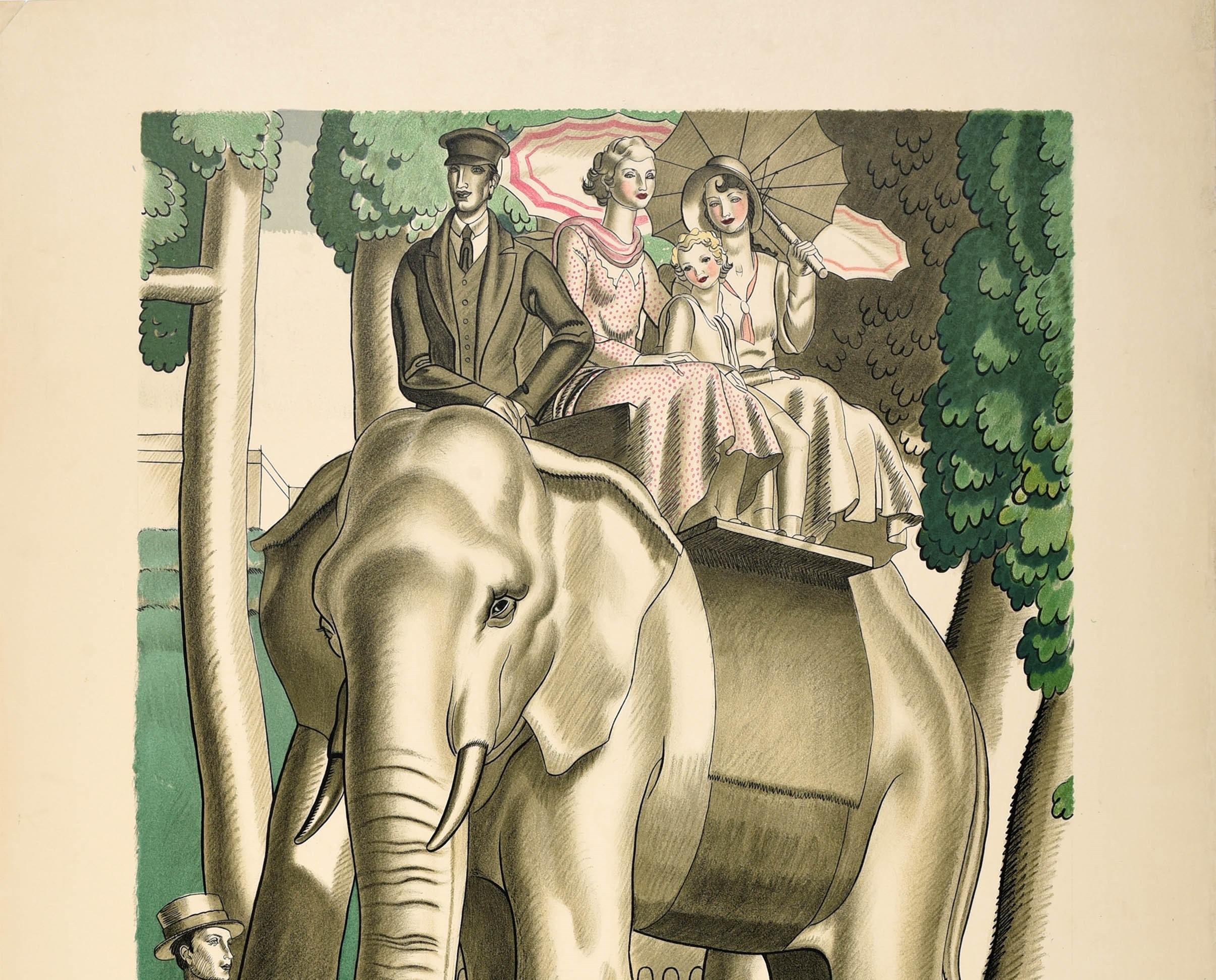 Original vintage London Transport travel poster for London Zoo via Camden Town Chalk Farm or Regents Park Underground Station - There's a Transport of Joy at the Zoo - featuring stunning artwork by the notable French Art Deco designer Jean Dupas