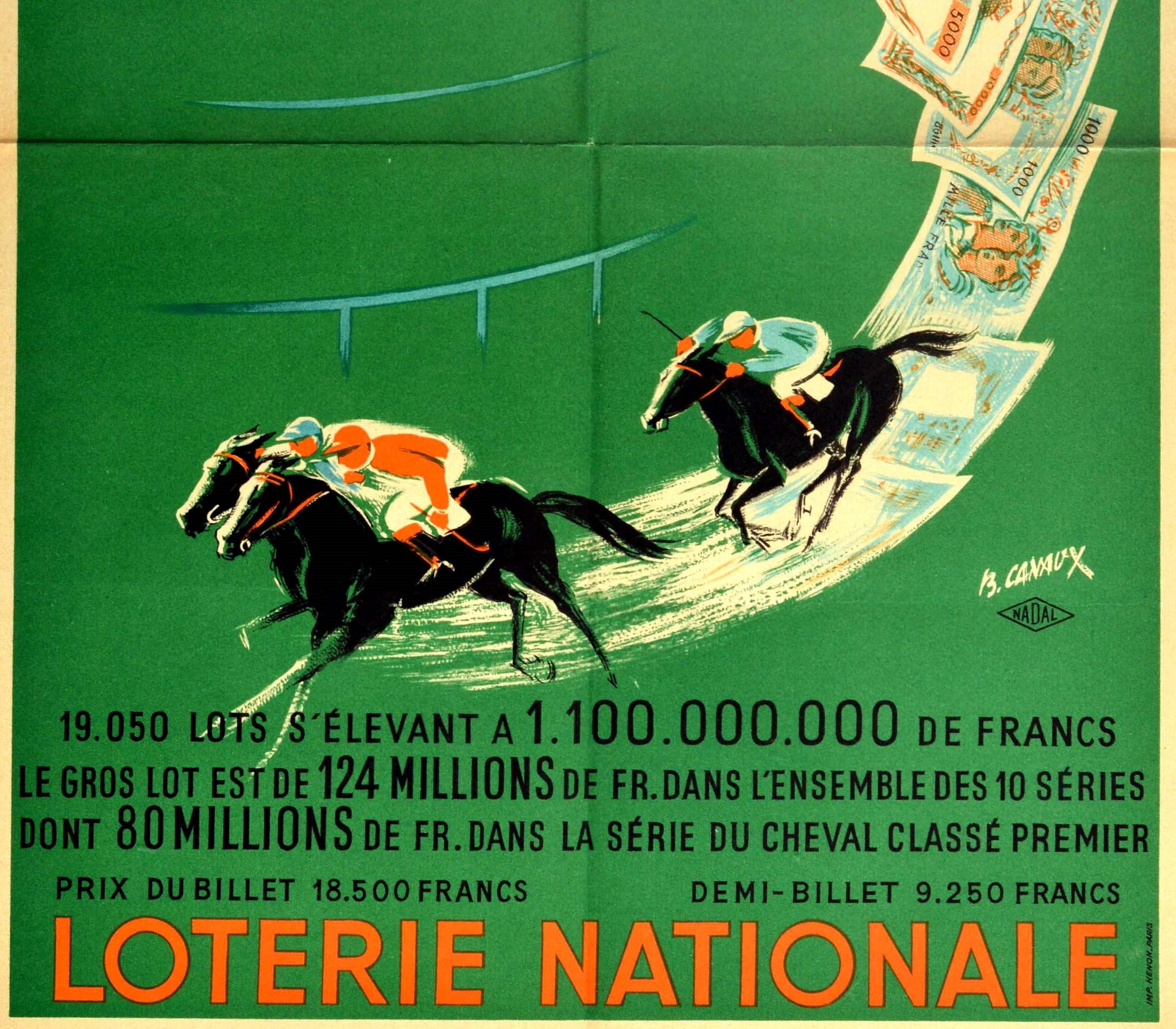 French Original Vintage Lottery Poster Loterie Nationale Arc De Triomphe Horse Race Art