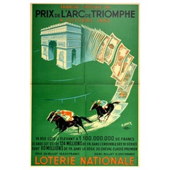 Original Vintage Lottery Poster Loterie Nationale Arc De Triomphe Horse Race Art