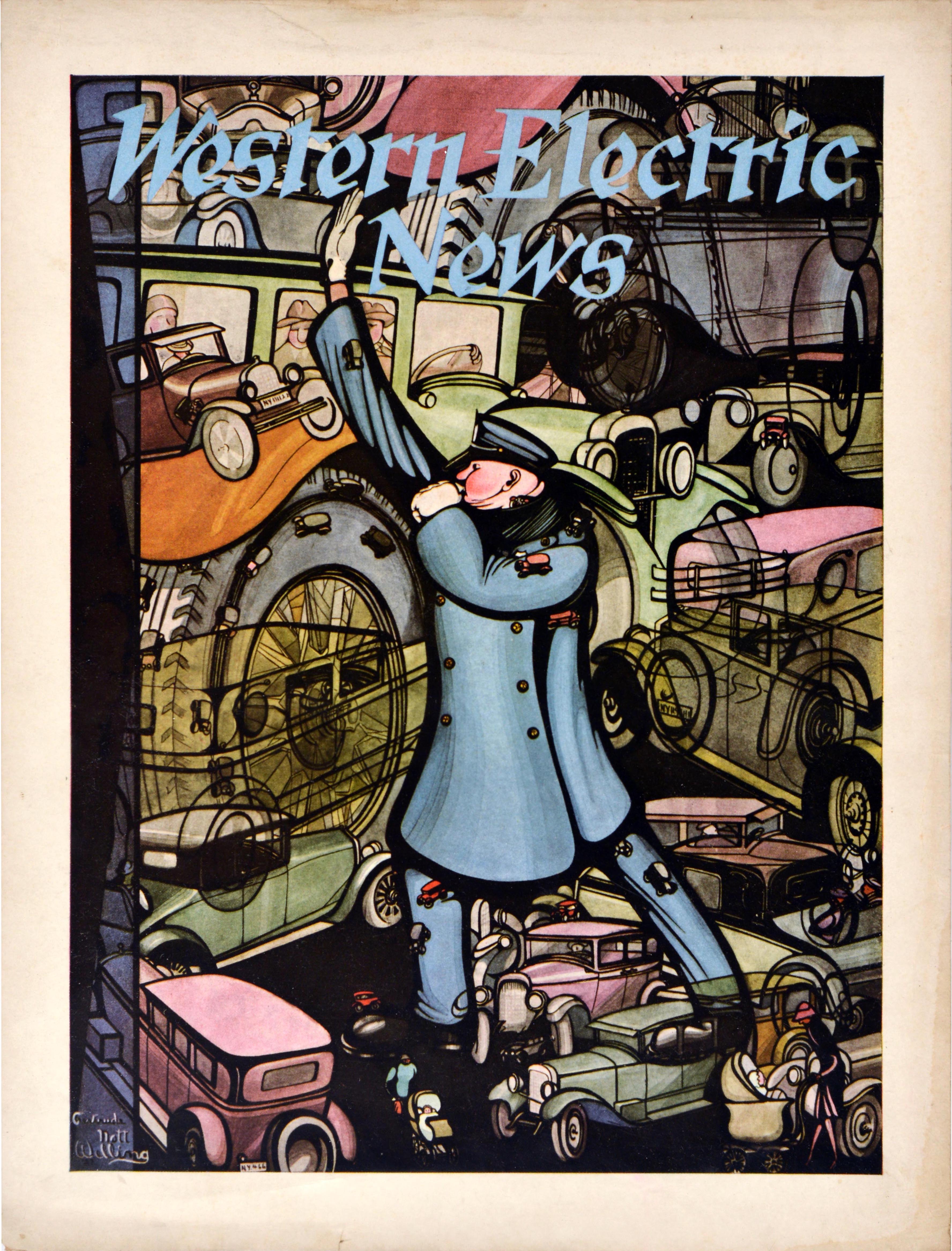 Original Vintage Magazine Cover Poster Western Electric News Art Deco New York