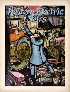 Original Vintage Magazine Cover Poster Western Electric News Art Deco New York