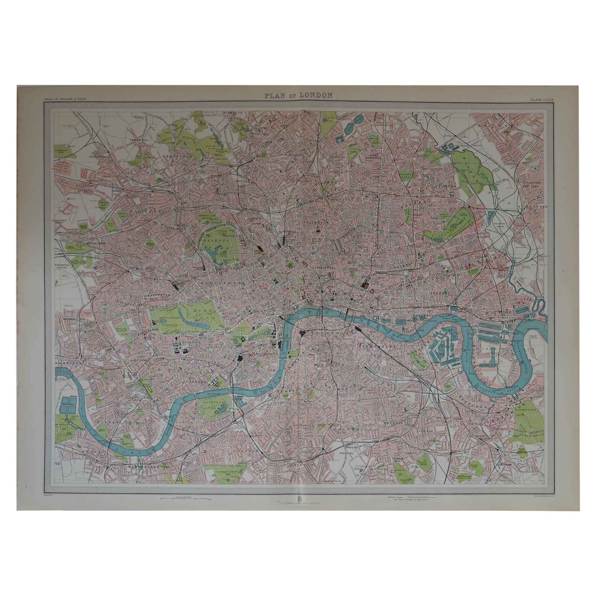 Original Vintage Map of London, circa 1900